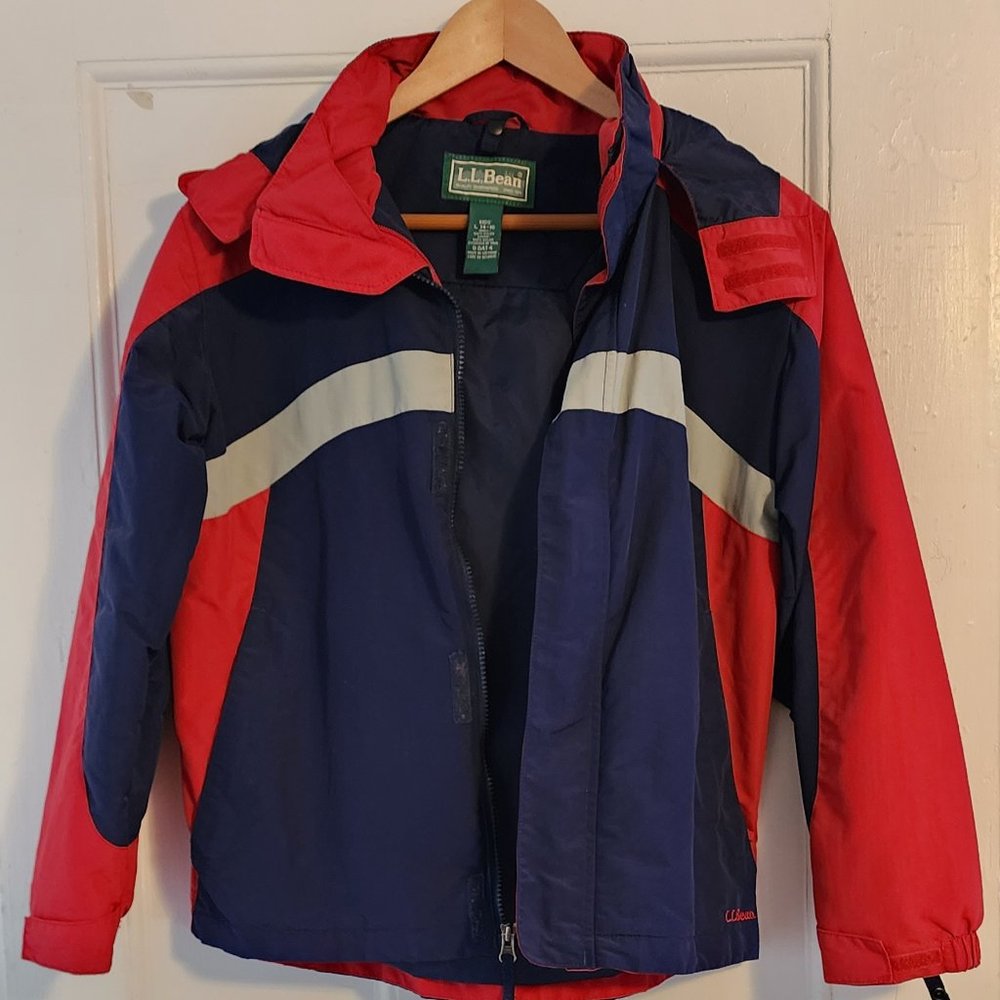 LL Bean Red/ Blue Water-Resistant Windbreaker/ Shell Size Youth Large 14/16